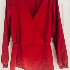 J. Crew Satin Vibrant Red Holiday Wrap Peplum Blouse Small